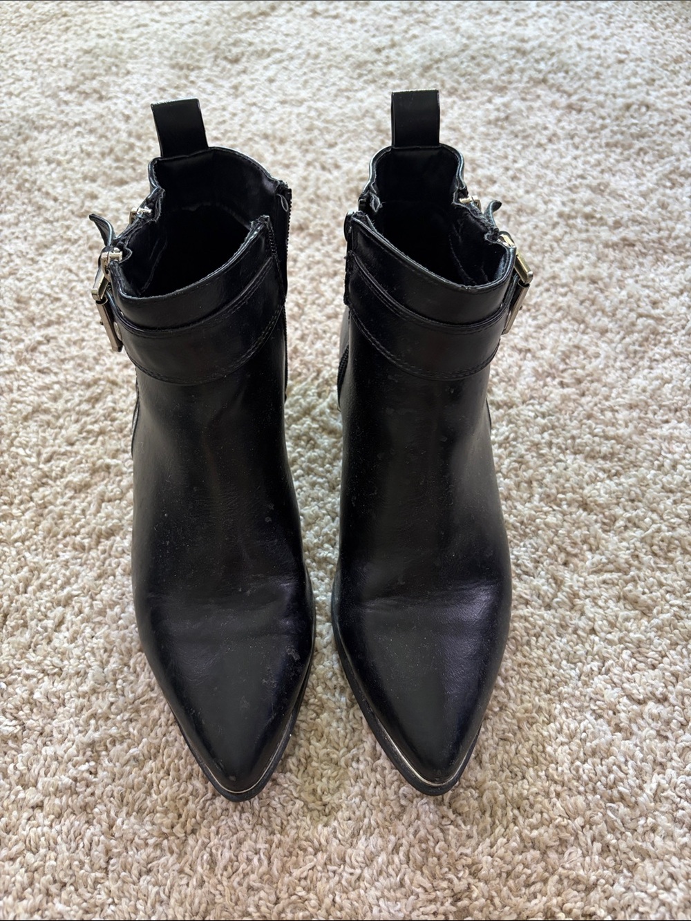 Nasty Gal Black Pointed Leather Ankle Boots with Side Zip and Buckle - Picture 3 of 5